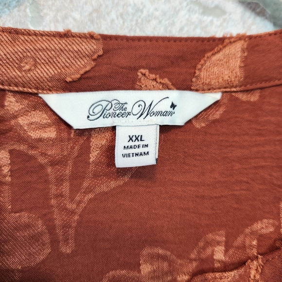 PIONEER WOMEN  Womens Orange Floral Stitch Shirt Tunic NWT XXL - Picture 3 of 15